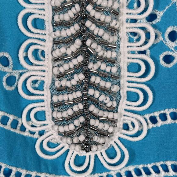 Boston Proper Women’s Turquoise & White Beaded Eyelet Blouse Medium - Picture 16 of 16